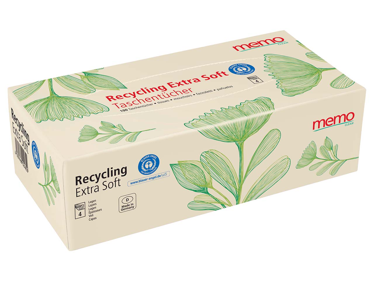 memo Taschentücher "Recycling Extra Soft" in praktischer Box 