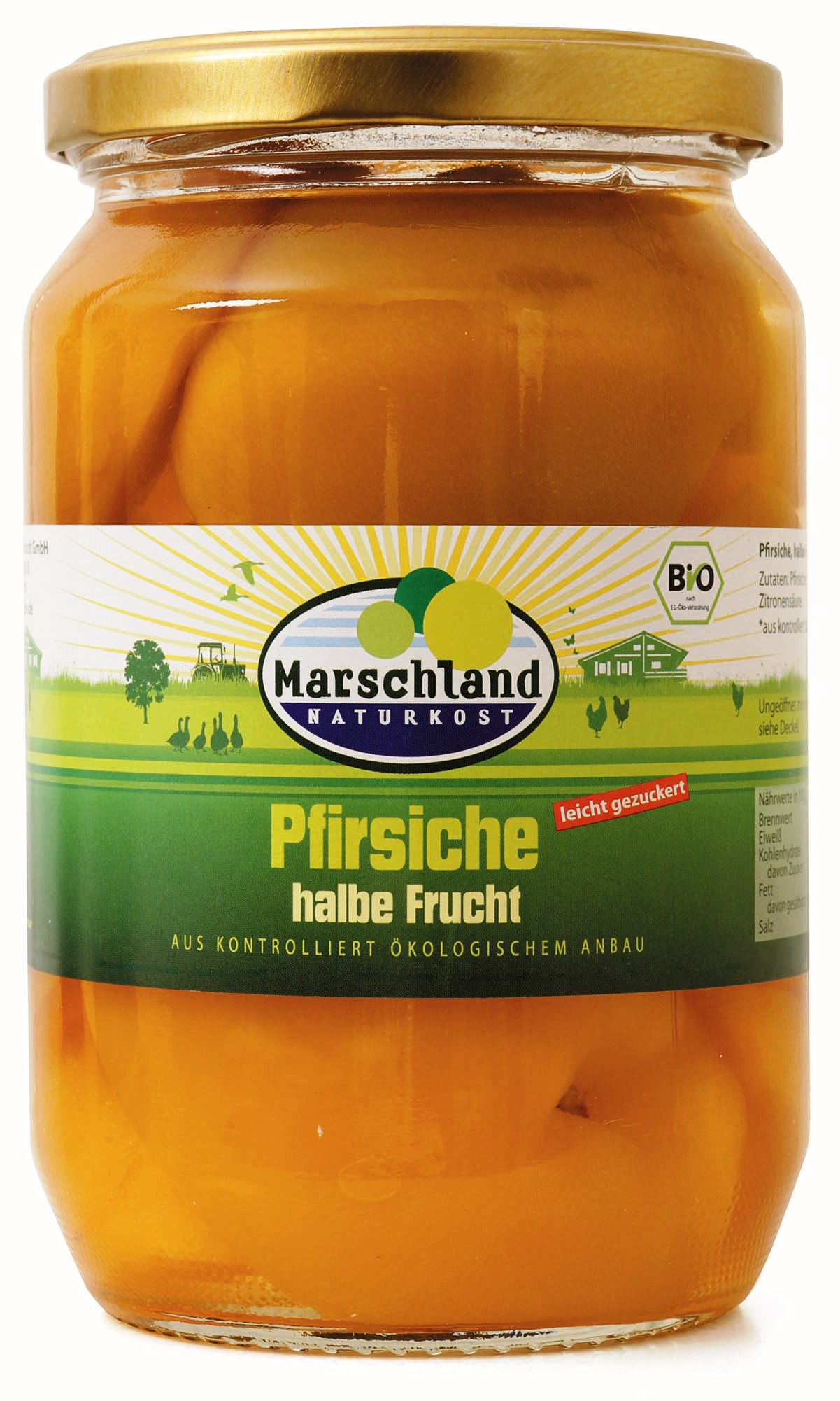 Bio-Pfirsiche, halbe Früchte 720 ml Gl. MARSCHLAND