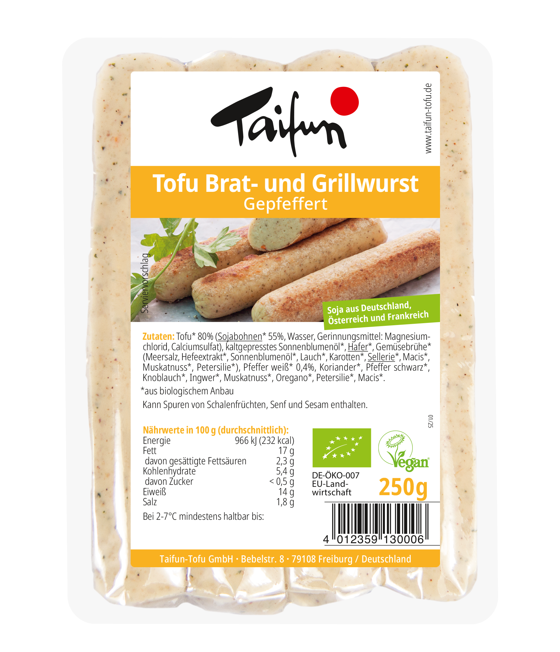 Tofu Brat- und Grillwurst Gepfeffert