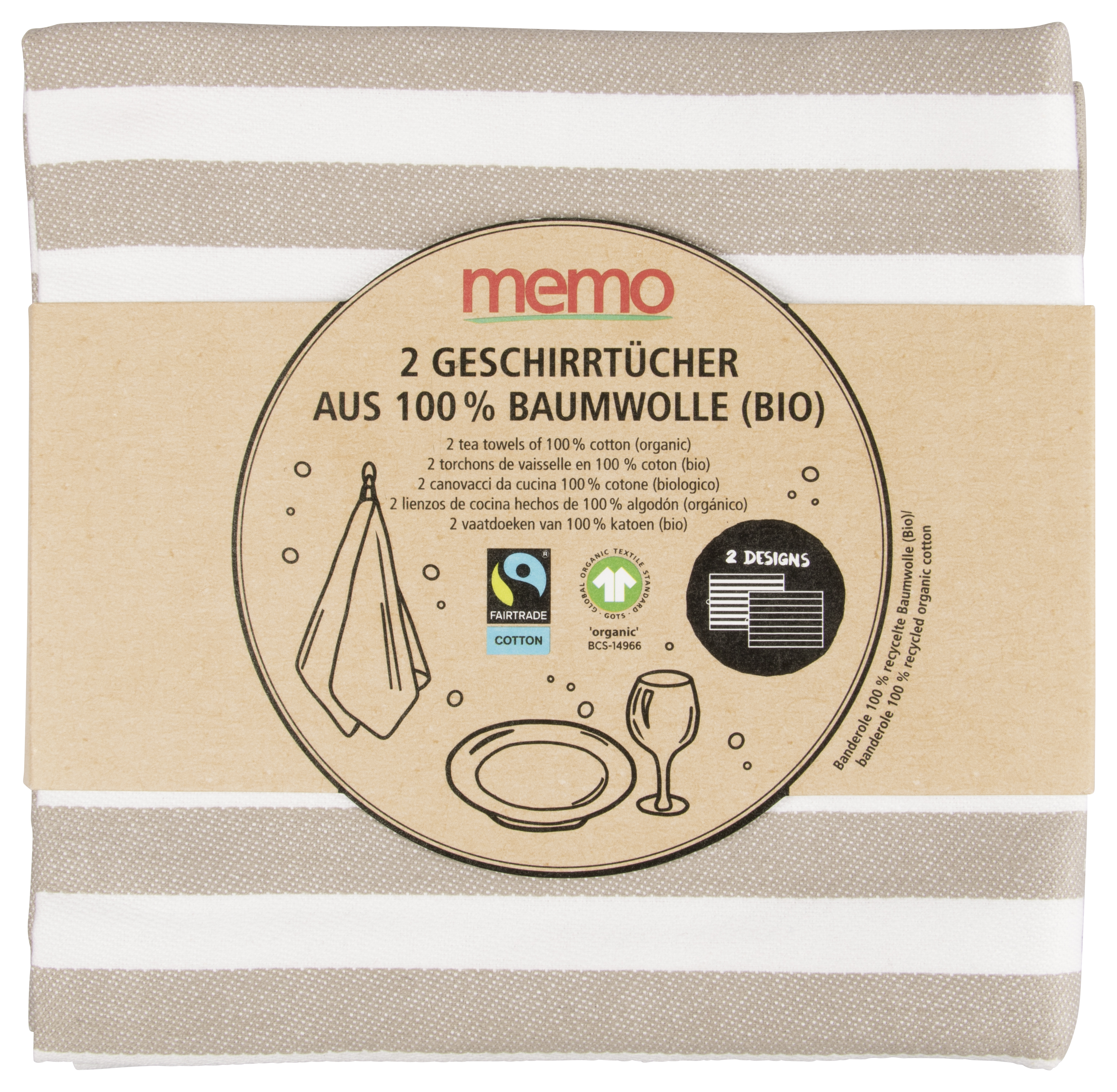 2 memo Geschirrtücher aus Bio-Baumwolle